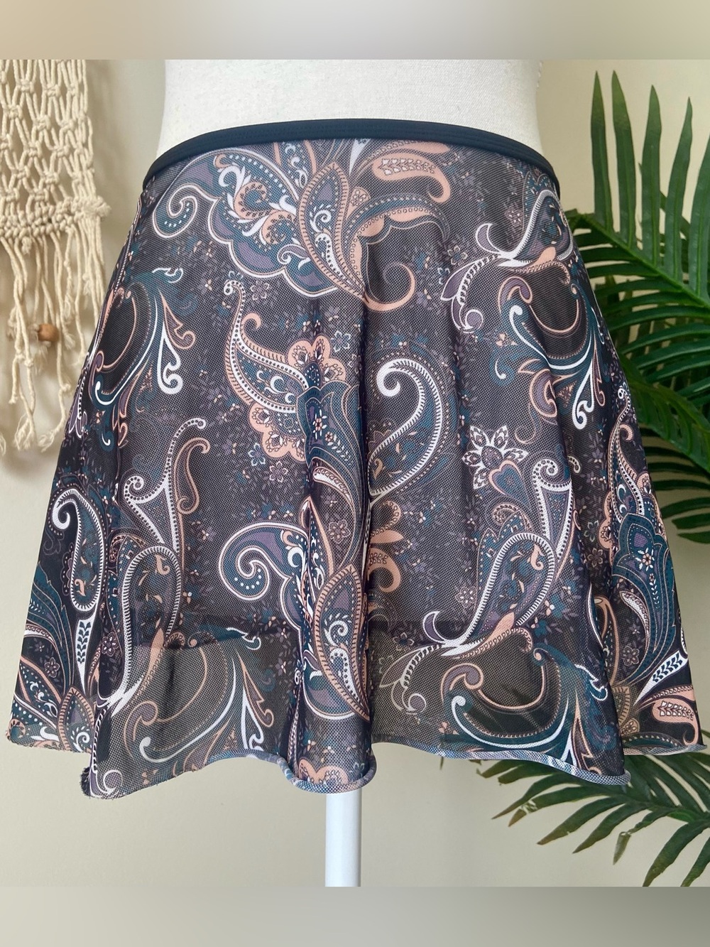 Mirella La Bohéme Sheer Paisley Mesh Mini Skirt Fairycore Cover-Up